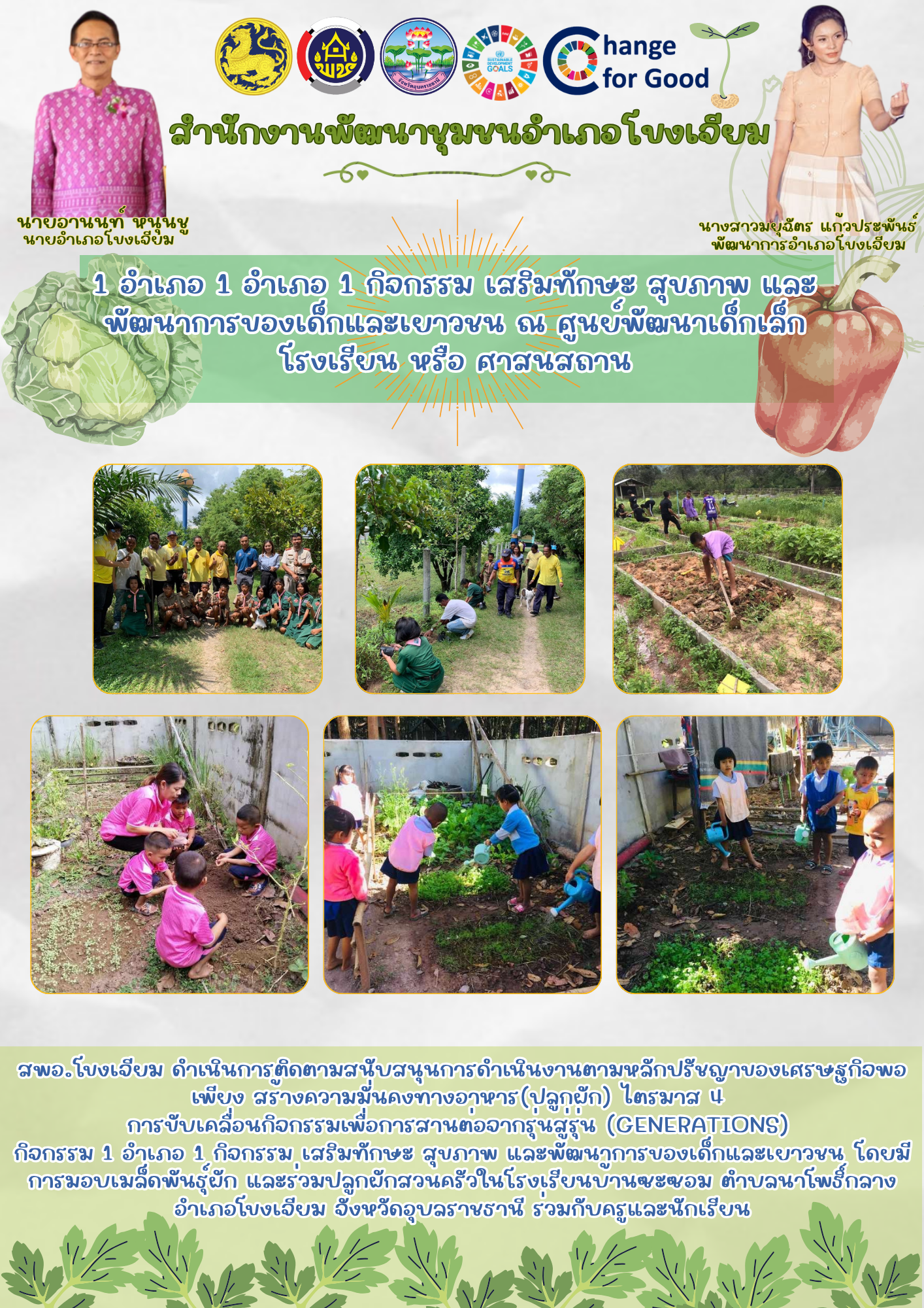 สพอ.โขงเจียม จังหวัดอุบลราชธานี ดำเนินการติดตามสนับสนุนการดำเนินงานตามหลักปรัชญาของเศรษฐกิจพอเพียง สร้างความมั่นคงทางอาหาร(ปลูกผัก) ไตรมาส 4